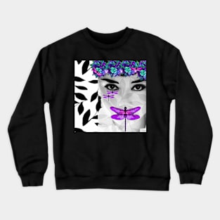 DRAGONFLY WOMAN PURPLE  AND BLUE FLOWERS Crewneck Sweatshirt